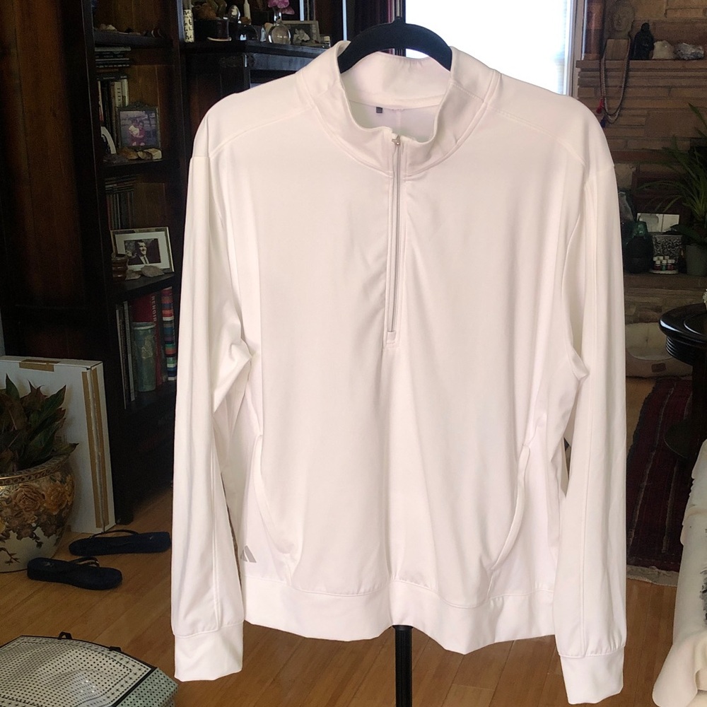 Adidas White Quarter-Zip Athletic Pullover